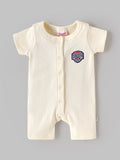 Popees Baby Girls Ribbed Cotton Half Sleeve Romper | Front Snap Button Onesie with Soccer Patch | Soft & Breathable | 0–6 Months