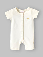 Popees Baby Girls Solid Half Sleeve Romper | Soft Cotton Front Open Snap Button Onesie |0–6 Months