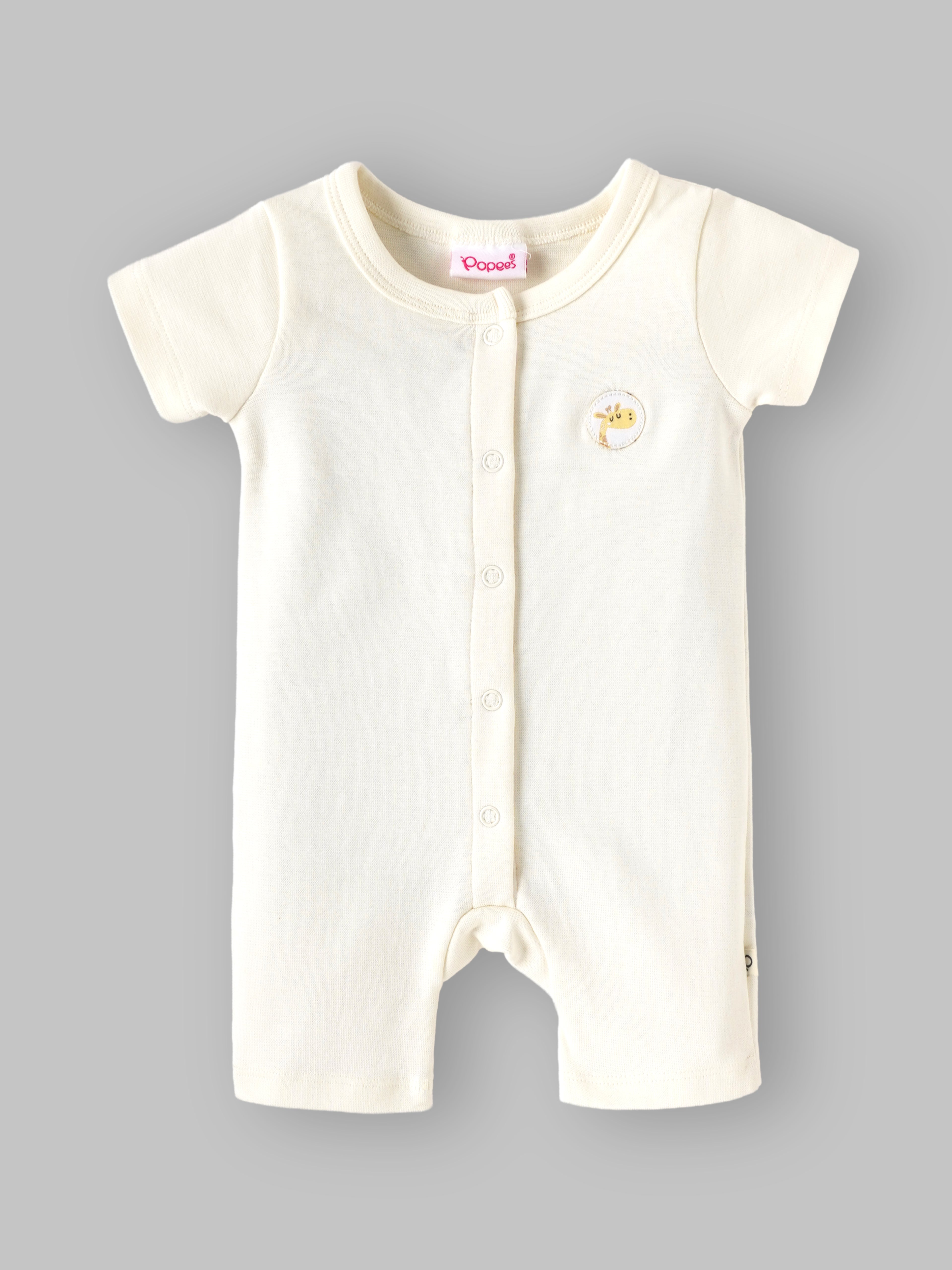 Popees Baby Girls Solid Half Sleeve Romper | Soft Cotton Front Open Snap Button Onesie |0–6 Months