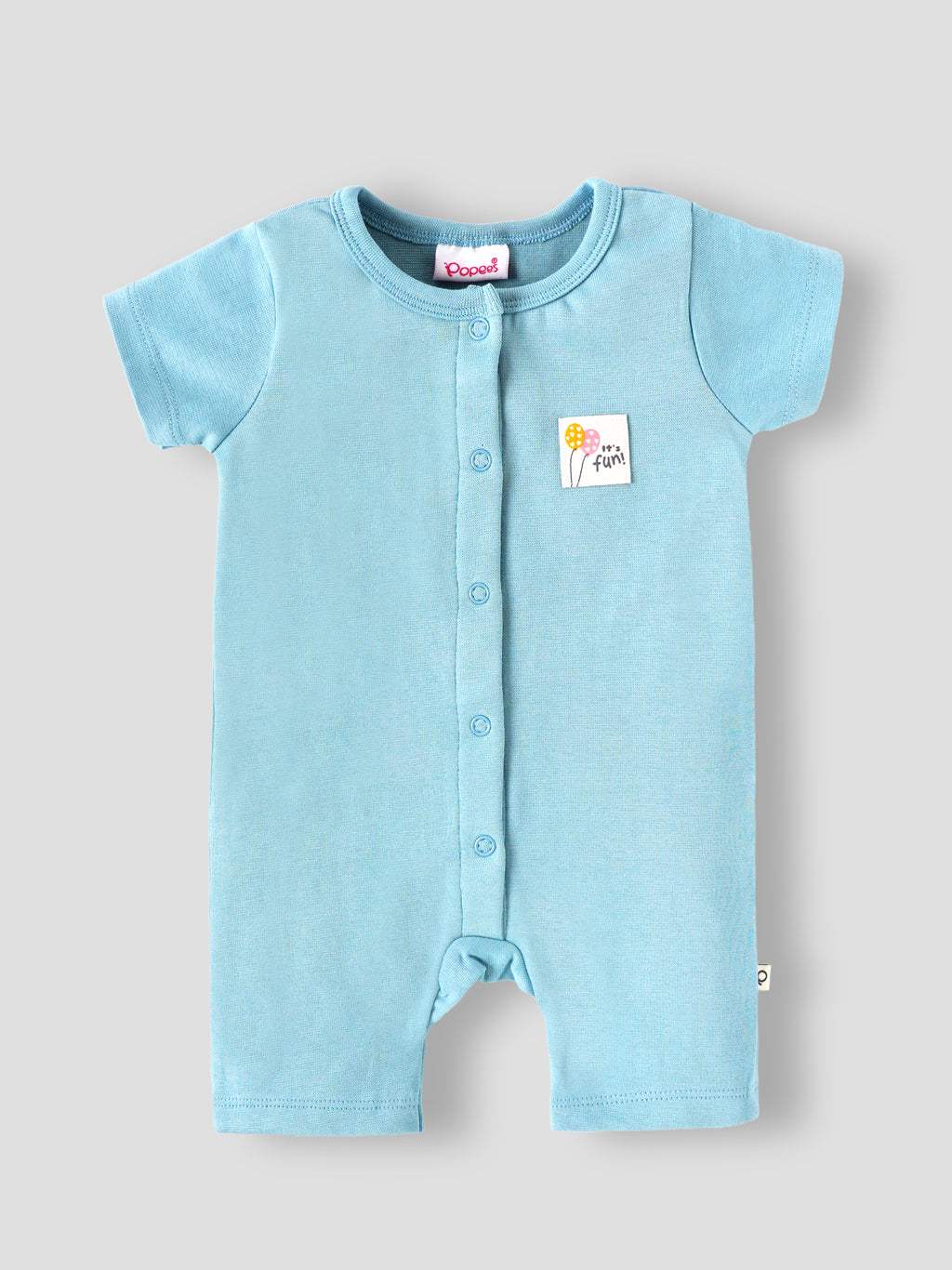 Popees Baby Girls Solid Half Sleeve Romper | Soft Cotton Front Open Snap Button Onesie with "It's Fun!" Patch |0–6 Months