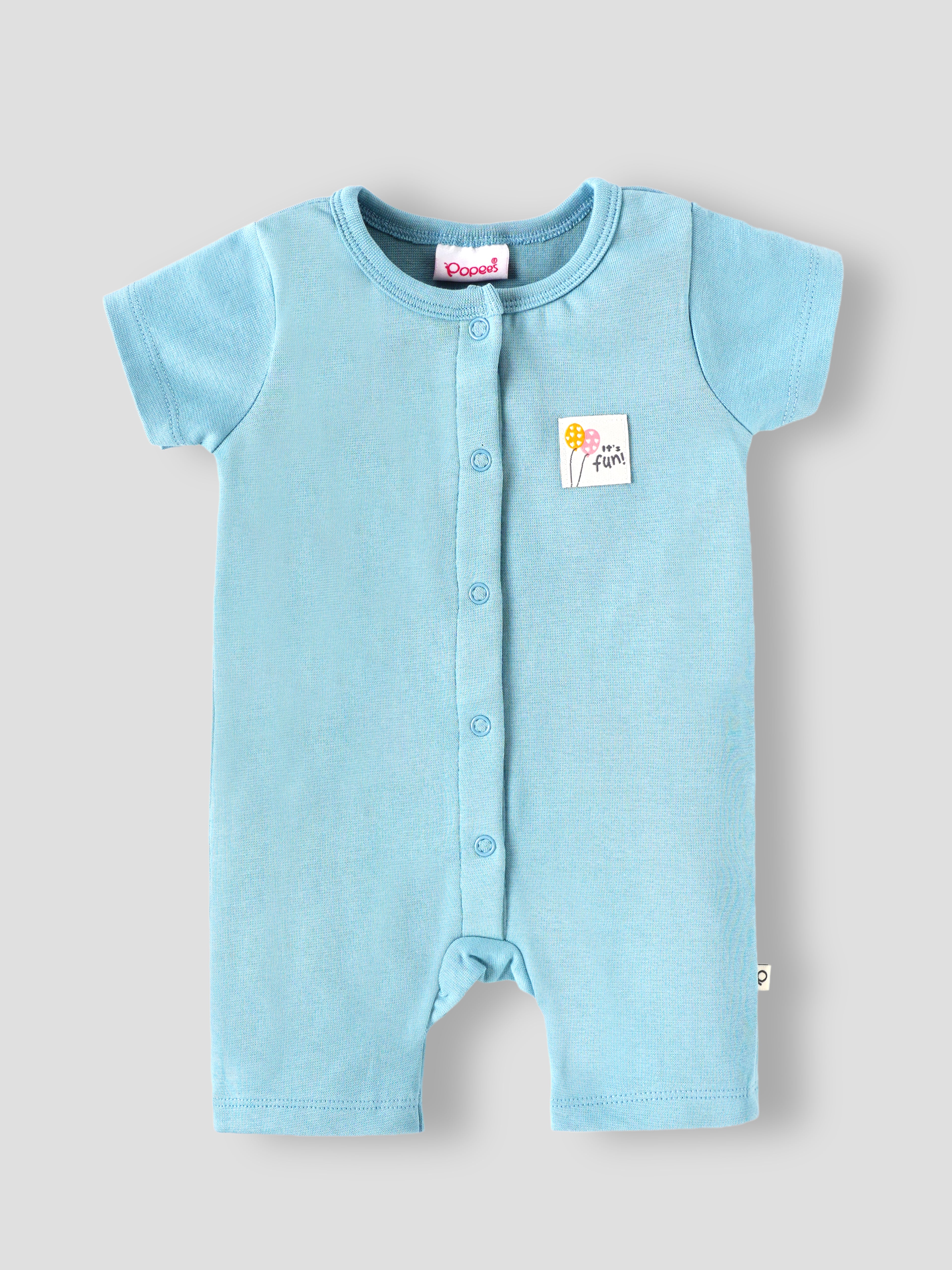 Popees Baby Girls Solid Half Sleeve Romper | Soft Cotton Front Open Snap Button Onesie with "It's Fun!" Patch |0–6 Months