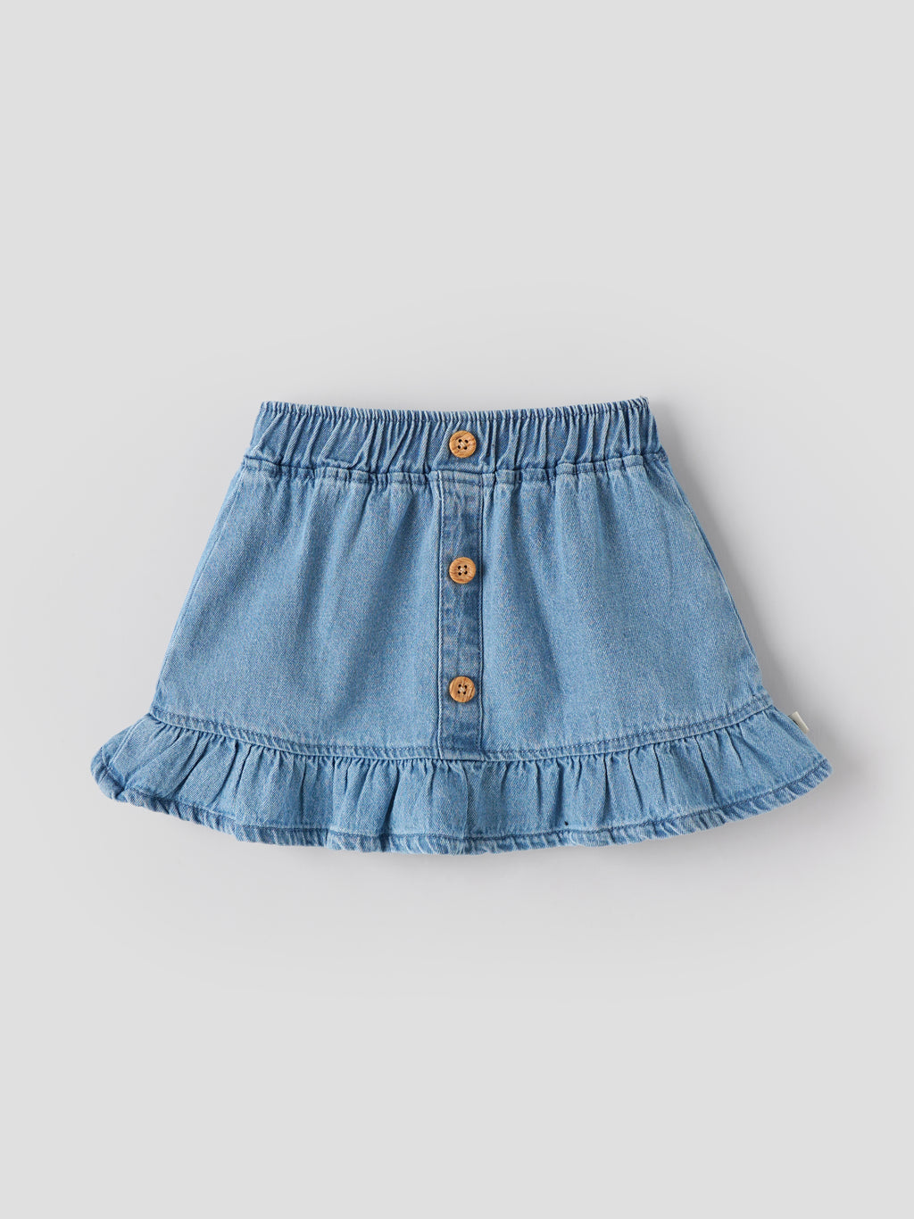 Popees Baby Girls Denim Skirt with Front Buttons and Ruffle Hem |0-9 Months