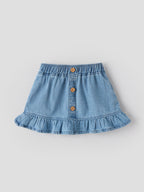 Popees Baby Girls Denim Skirt with Front Buttons and Ruffle Hem |0-9 Months