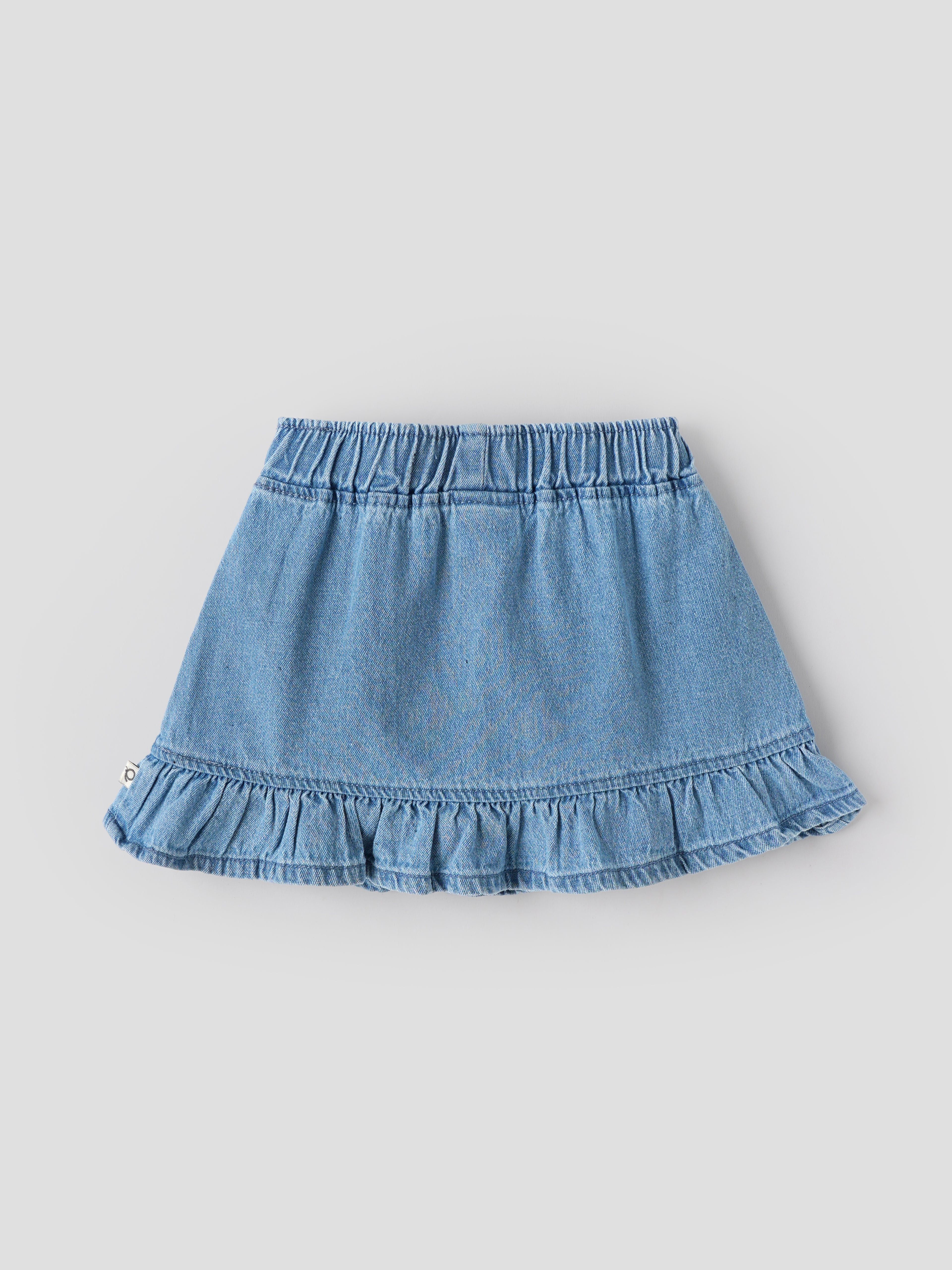 Popees Baby Girls Denim Skirt with Front Buttons and Ruffle Hem |0-9 Months