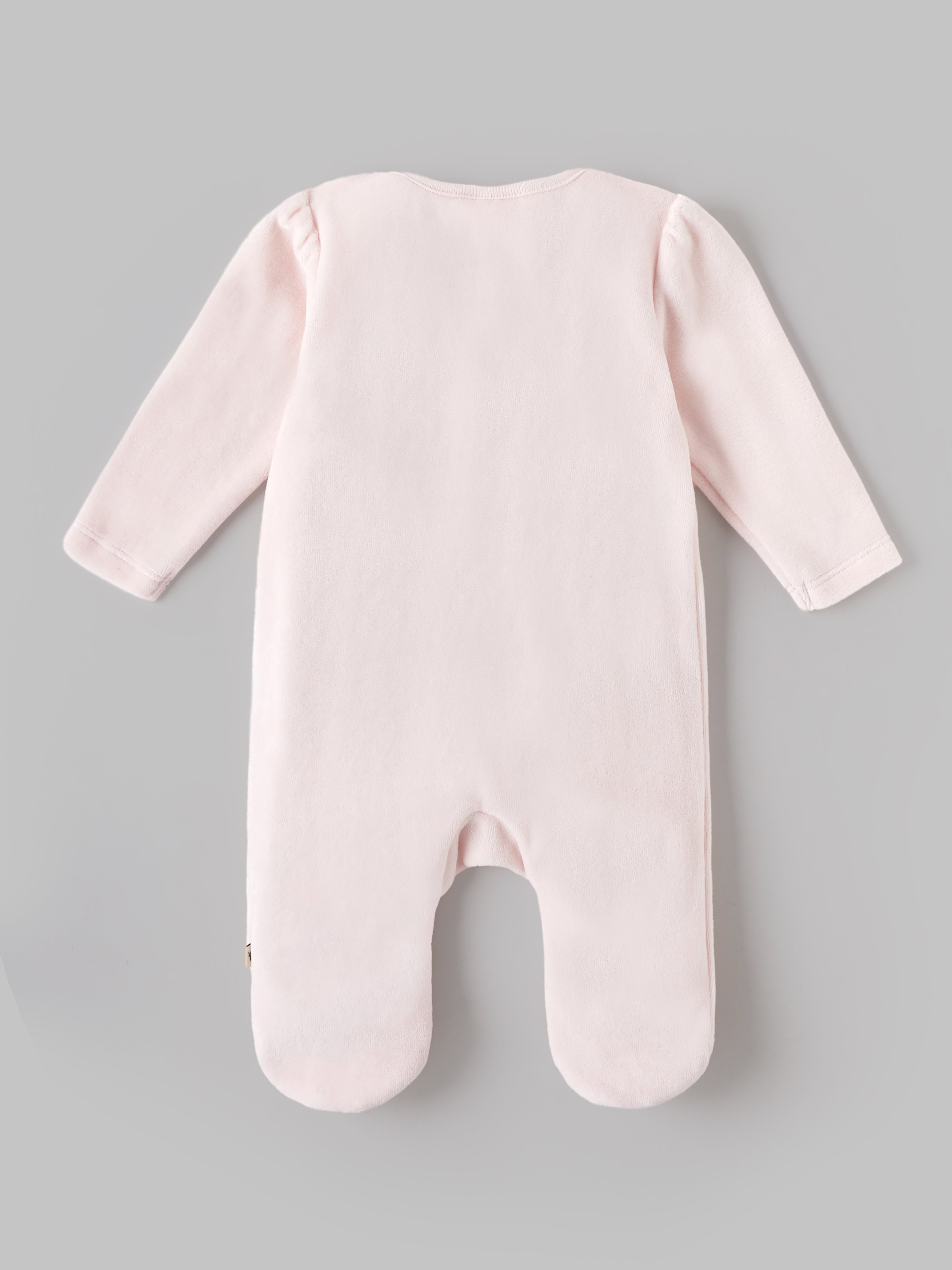 Popees Baby Girls Cherry Embroidered Velour Sleepsuit | Soft Zip-Up Footed Romper | Light Pink | 0-6 Months