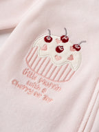 Popees Baby Girls Cherry Embroidered Velour Sleepsuit | Soft Zip-Up Footed Romper | Light Pink | 0-6 Months
