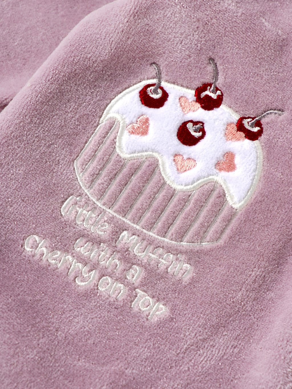 Popees Baby Girls Sleepsuit with Cherry Cupcake Embroidery | Ultra Soft Front Zip Romper |0–6 Months