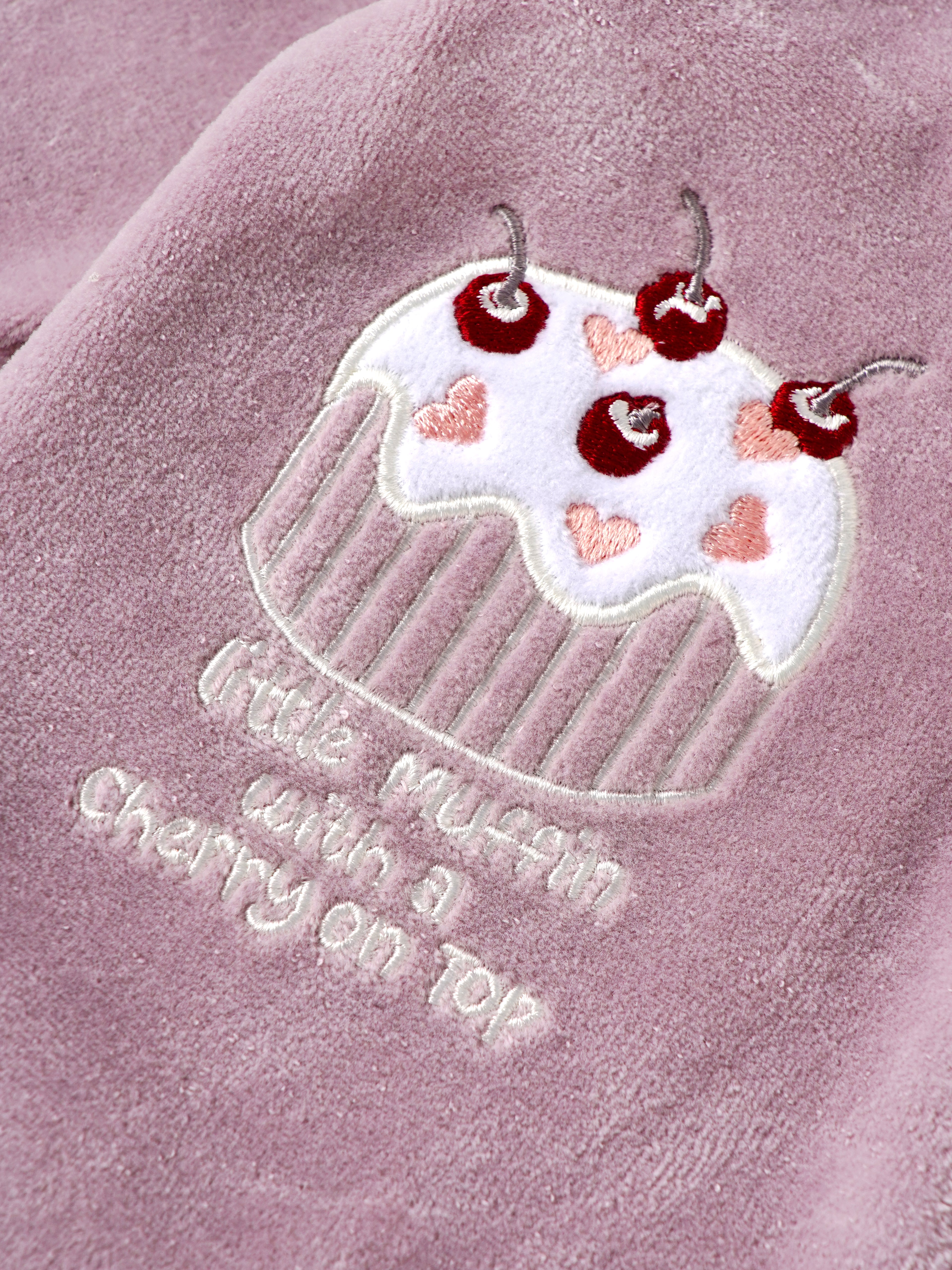 Popees Baby Girls Sleepsuit with Cherry Cupcake Embroidery | Ultra Soft Front Zip Romper |0–6 Months
