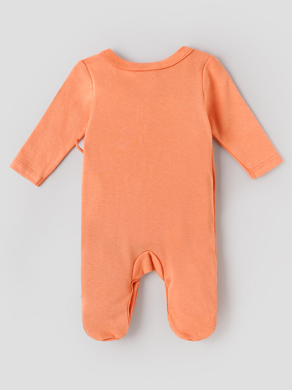 Popees Baby Girls Organic Bamboo Cotton Footed Sleepsuit | Bear Print Side Tie Romper with Full Sleeves | Peach | 0–6 Months