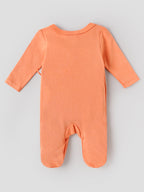 Popees Baby Girls Organic Bamboo Cotton Footed Sleepsuit | Bear Print Side Tie Romper with Full Sleeves | Peach | 0–6 Months