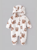 Popees Baby Girls Soft Cozy Teddy Bear Printed Hooded Sleep Suit | Warm Comfortable Winter Wear | 0–9 Months