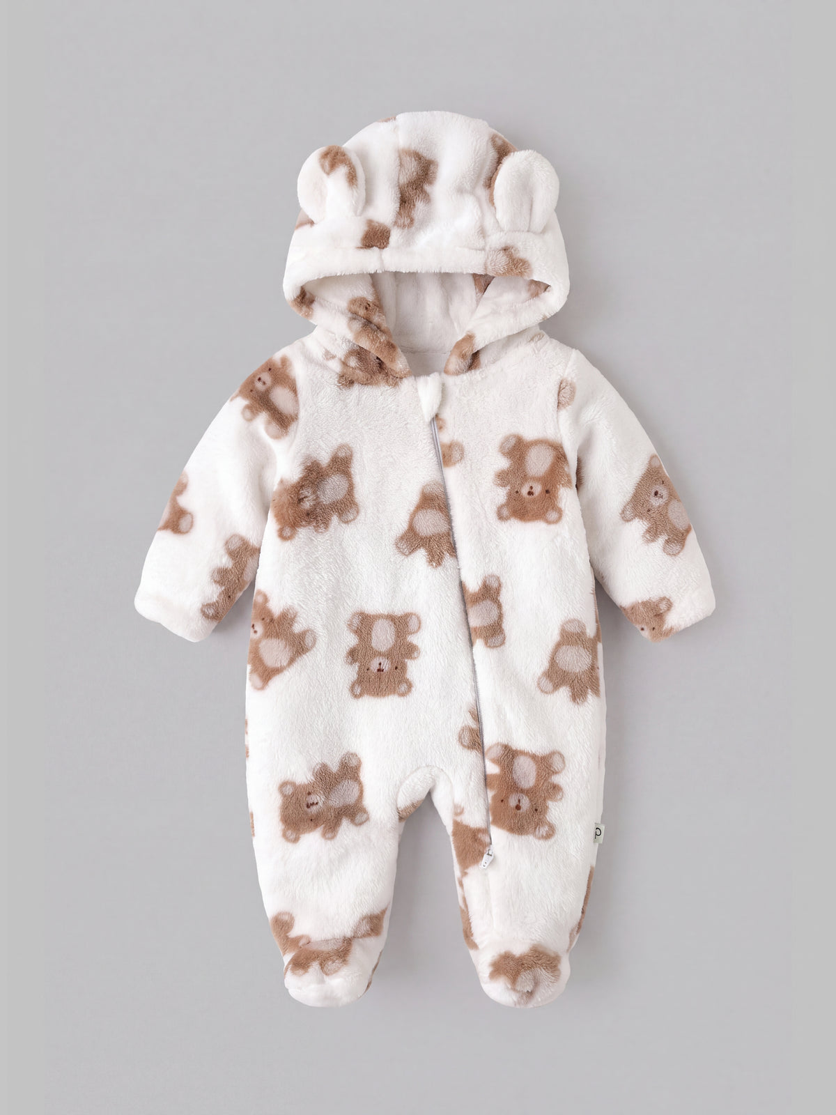 Popees Baby Girls Soft Cozy Teddy Bear Printed Hooded Sleep Suit | Warm Comfortable Winter Wear | 0–9 Months