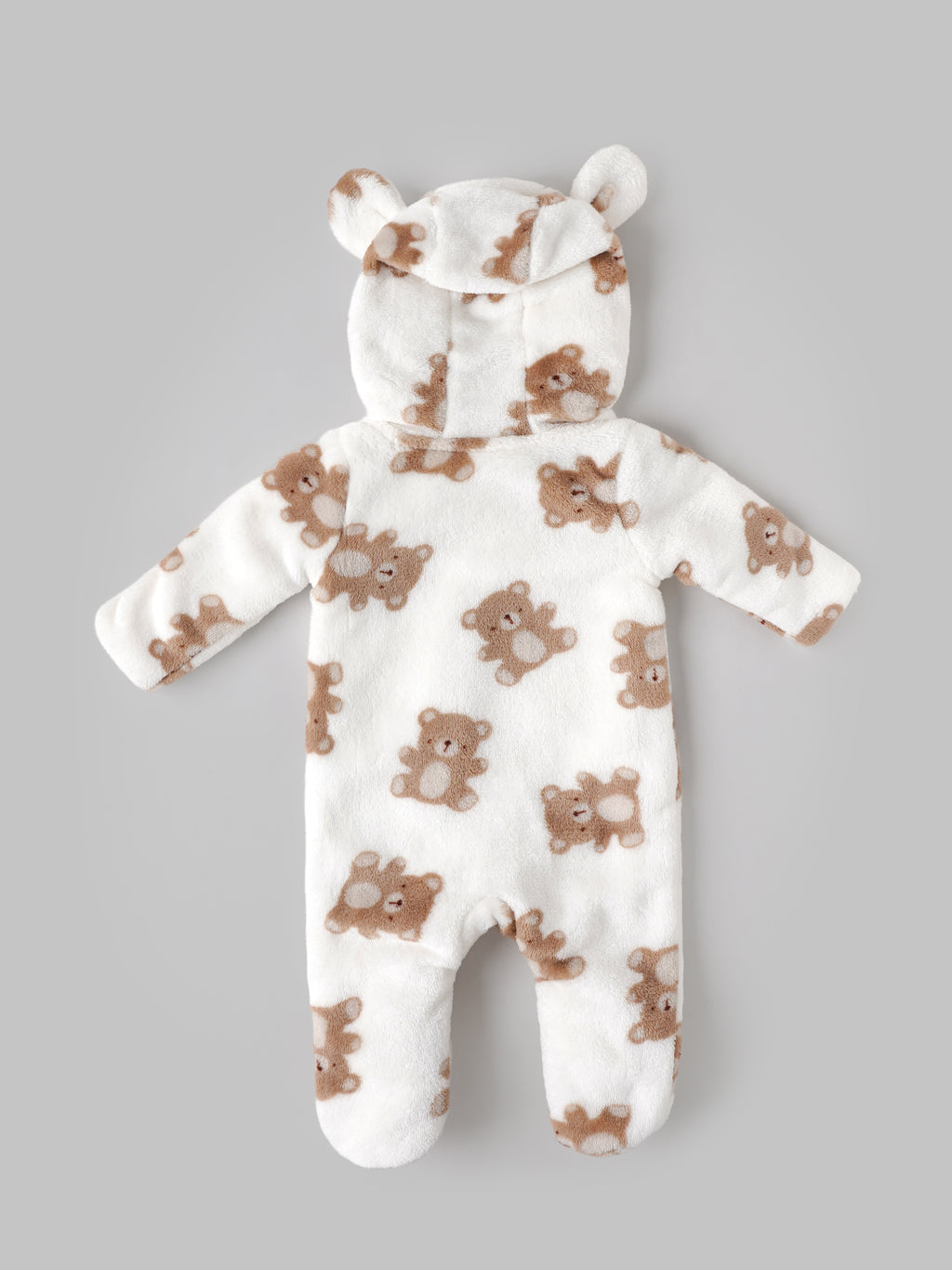 Popees Baby Girls Soft Cozy Teddy Bear Printed Hooded Sleep Suit | Warm Comfortable Winter Wear | 0–9 Months