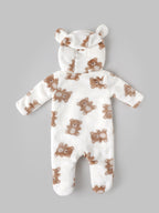 Popees Baby Girls Soft Cozy Teddy Bear Printed Hooded Sleep Suit | Warm Comfortable Winter Wear | 0–9 Months