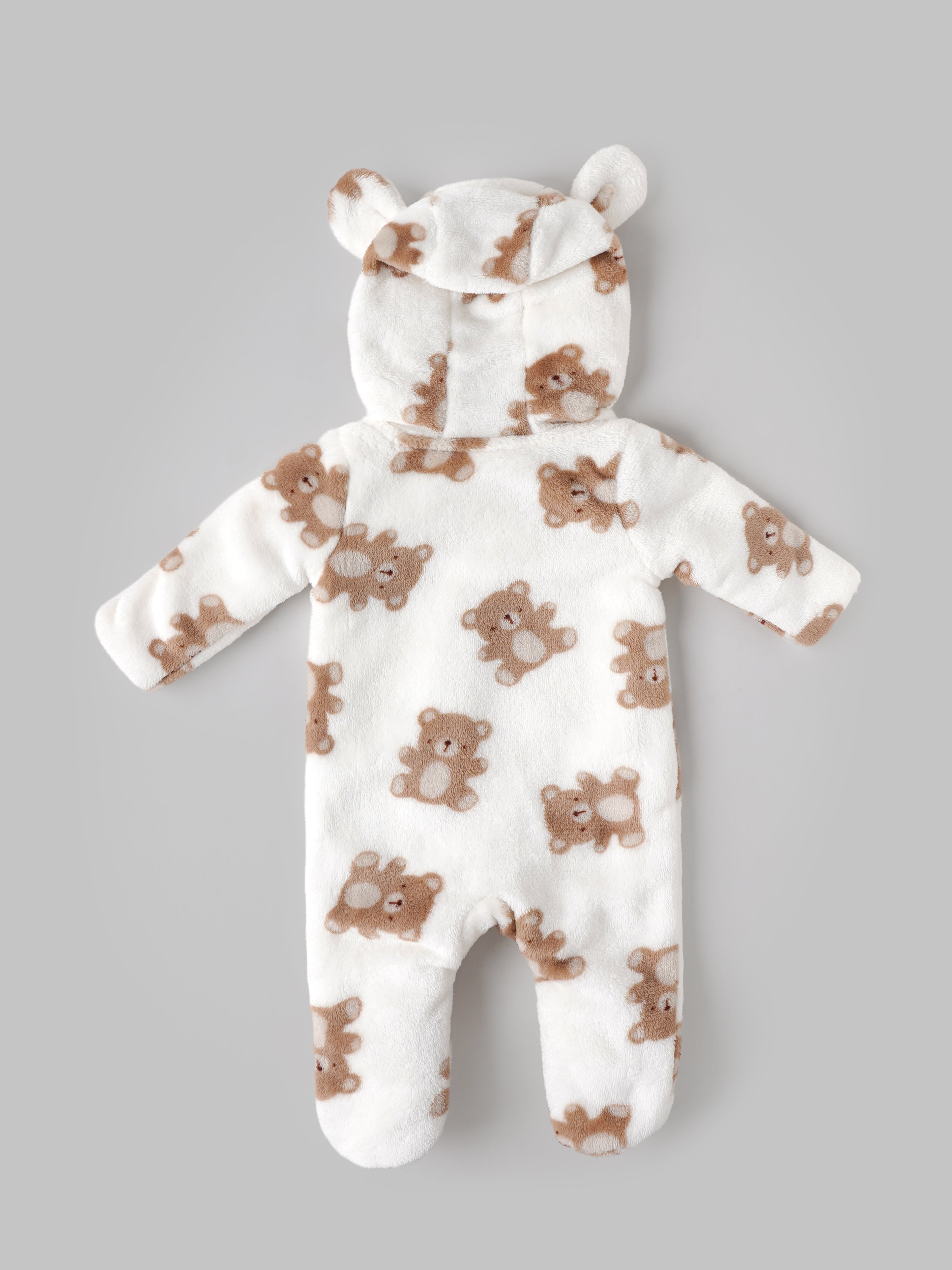 Popees Baby Girls Soft Cozy Teddy Bear Printed Hooded Sleep Suit | Warm Comfortable Winter Wear | 0–9 Months