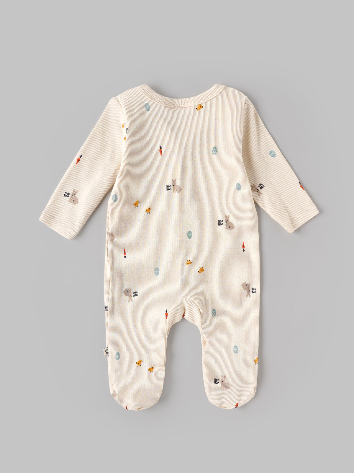 Popees Baby Full Sleeve Printed Sleepsuit  with Front Snap Button Closure | Cream Ribbed Sleepsuit with Cute Animal Print | 0–6 Months