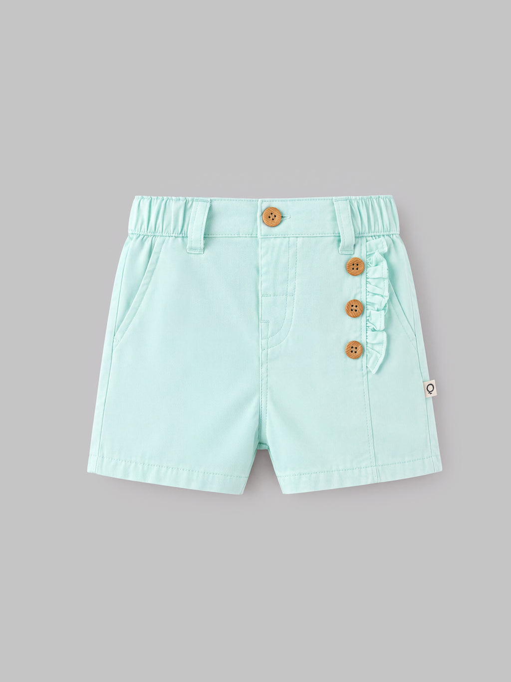 Popees Baby Girls Shorts with Ruffle Detail | Elasticated Waist Casual Shorts with Wooden Buttons | 0-9 Months