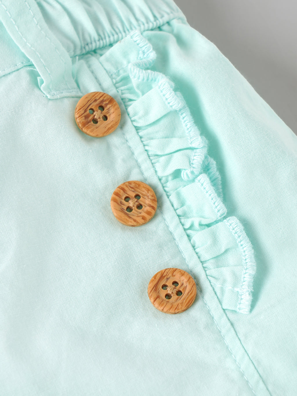 Popees Baby Girls Shorts with Ruffle Detail | Elasticated Waist Casual Shorts with Wooden Buttons | 0-9 Months