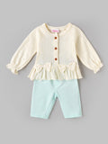Popees Baby Girls Cotton Coordinated Set | Cream & Sky Blue | Newborn to 9 Months