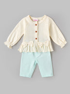 Popees Baby Girls Cotton Coordinated Set | Cream & Sky Blue | Newborn to 9 Months