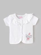 Popees Baby Girls Soft & Stylish Bunny Print Top & Bloomer Set | Frill Collar Half Sleeve Top with Matching Bloomer Shorts | White | Cute Everyday Wear |0–9 Months
