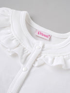 Popees Baby Girls Soft & Stylish Bunny Print Top & Bloomer Set | Frill Collar Half Sleeve Top with Matching Bloomer Shorts | White | Cute Everyday Wear |0–9 Months
