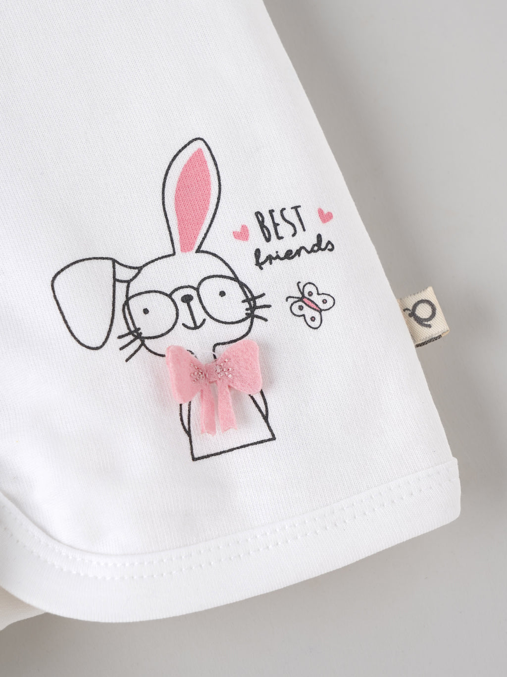 Popees Baby Girls Soft & Stylish Bunny Print Top & Bloomer Set | Frill Collar Half Sleeve Top with Matching Bloomer Shorts | White | Cute Everyday Wear |0–9 Months