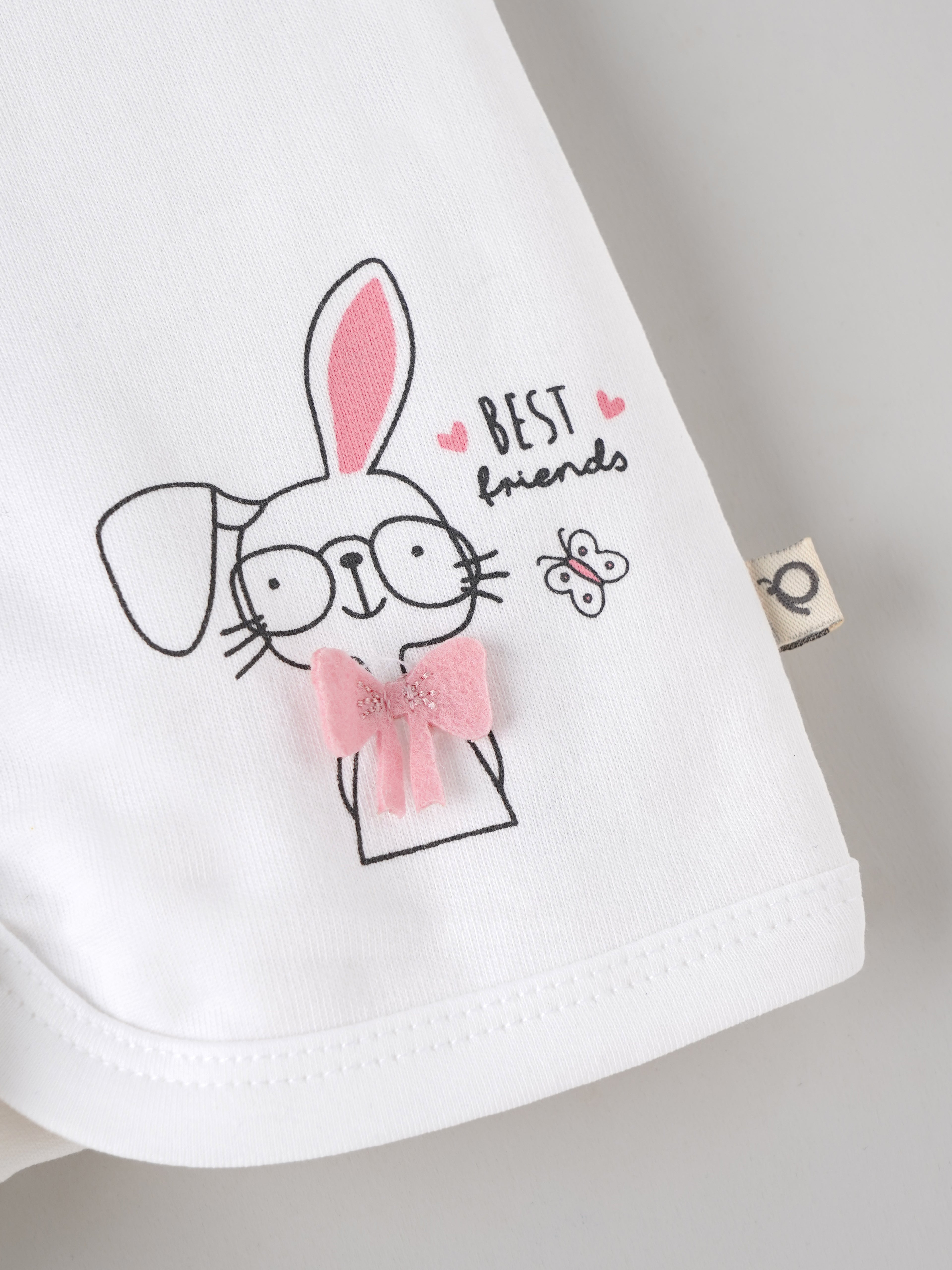 Popees Baby Girls Soft & Stylish Bunny Print Top & Bloomer Set | Frill Collar Half Sleeve Top with Matching Bloomer Shorts | White | Cute Everyday Wear |0–9 Months