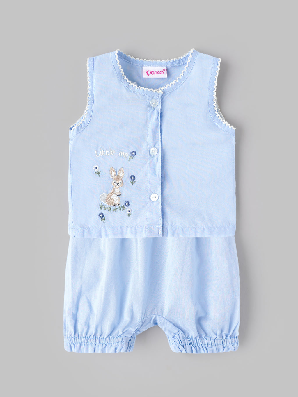 Popees Baby Girls Cute Embroidered Bunny Top & Bottom | Sleeveless Button-Front Top with Elasticated Bottoms | 0–9 Months