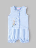 Popees Baby Girls Cute Embroidered Bunny Top & Bottom | Sleeveless Button-Front Top with Elasticated Bottoms | 0–9 Months