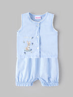 Popees Baby Girls Cute Embroidered Bunny Top & Bottom | Sleeveless Button-Front Top with Elasticated Bottoms | 0–9 Months