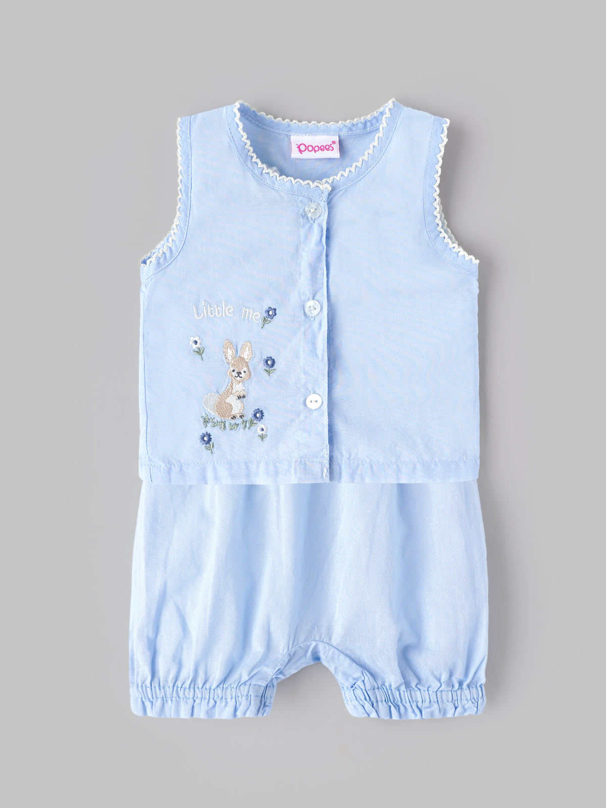 Popees Baby Girls Cute Embroidered Bunny Top & Bottom | Sleeveless Button-Front Top with Elasticated Bottoms | 0–9 Months