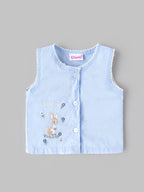 Popees Baby Girls Cute Embroidered Bunny Top & Bottom | Sleeveless Button-Front Top with Elasticated Bottoms | 0–9 Months