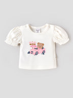 Popees Baby Girls Organic Bamboo Cotton Top & Shorts Set | Bear Print Puff Sleeve Top with Soft Shorts| 0–9 Months