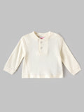 Popees Babycare Waffle Knit Full Sleeve Baby Top | Soft Cotton Thermal Top | Round Neck with Button Placket | Cream | 0–9 Months
