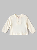 Popees Babycare Waffle Knit Full Sleeve Baby Top | Soft Cotton Thermal Top | Round Neck with Button Placket | Cream | 0–9 Months
