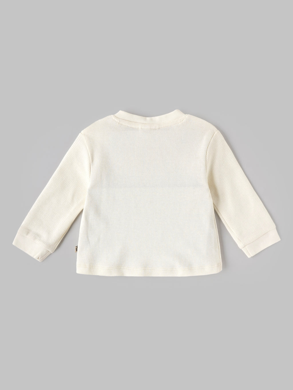 Popees Babycare Waffle Knit Full Sleeve Baby Top | Soft Cotton Thermal Top | Round Neck with Button Placket | Cream | 0–9 Months