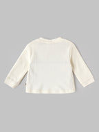 Popees Babycare Waffle Knit Full Sleeve Baby Top | Soft Cotton Thermal Top | Round Neck with Button Placket | Cream | 0–9 Months