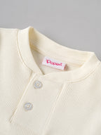 Popees Babycare Waffle Knit Full Sleeve Baby Top | Soft Cotton Thermal Top | Round Neck with Button Placket | Cream | 0–9 Months