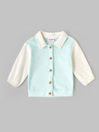 Popees Baby Girls Soft & Stylish Textured Full Sleeve Collared Top | Button Front Casual Shirt | Mint Green & Cream|0 to 9 Months
