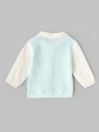 Popees Baby Girls Soft & Stylish Textured Full Sleeve Collared Top | Button Front Casual Shirt | Mint Green & Cream|0 to 9 Months