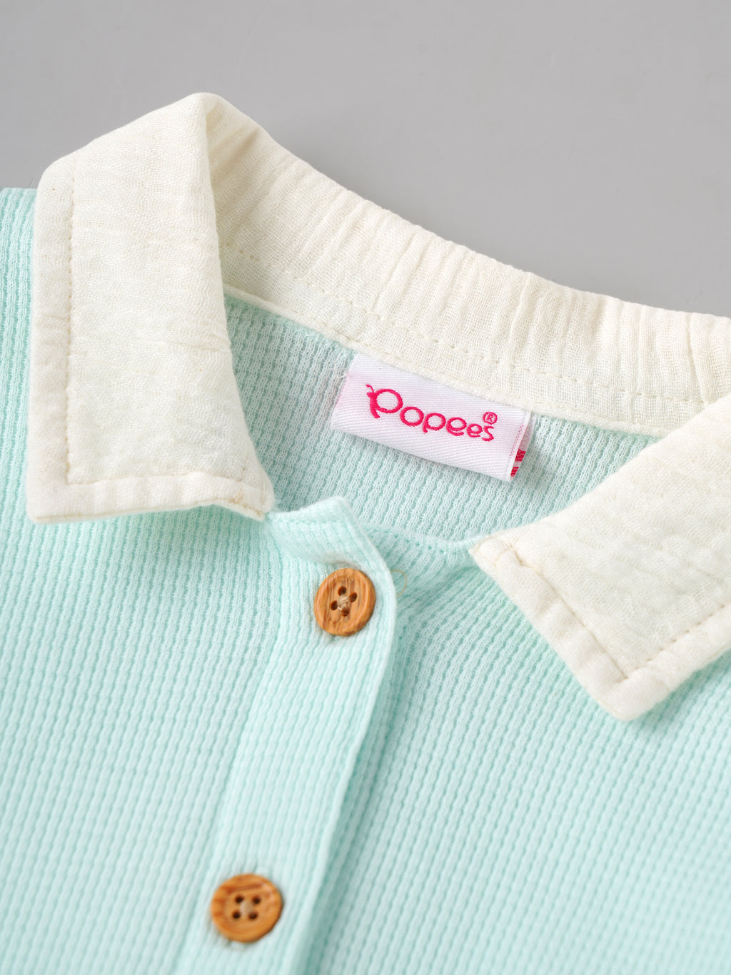 Popees Baby Girls Soft & Stylish Textured Full Sleeve Collared Top | Button Front Casual Shirt | Mint Green & Cream|0 to 9 Months