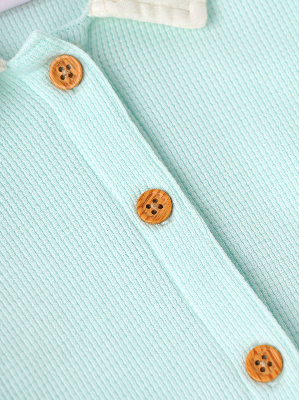 Popees Baby Girls Soft & Stylish Textured Full Sleeve Collared Top | Button Front Casual Shirt | Mint Green & Cream|0 to 9 Months