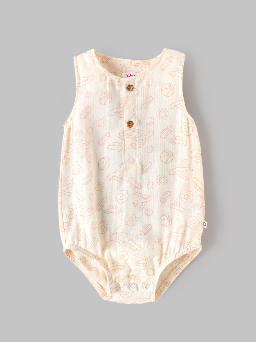 Popees Baby Unisex Sleeveless Printed Muslin Romper | Soft Cotton Snap Button Bodysuit |0–9 Months