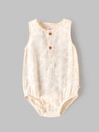 Popees Baby Unisex Sleeveless Printed Muslin Romper | Soft Cotton Snap Button Bodysuit |0–9 Months