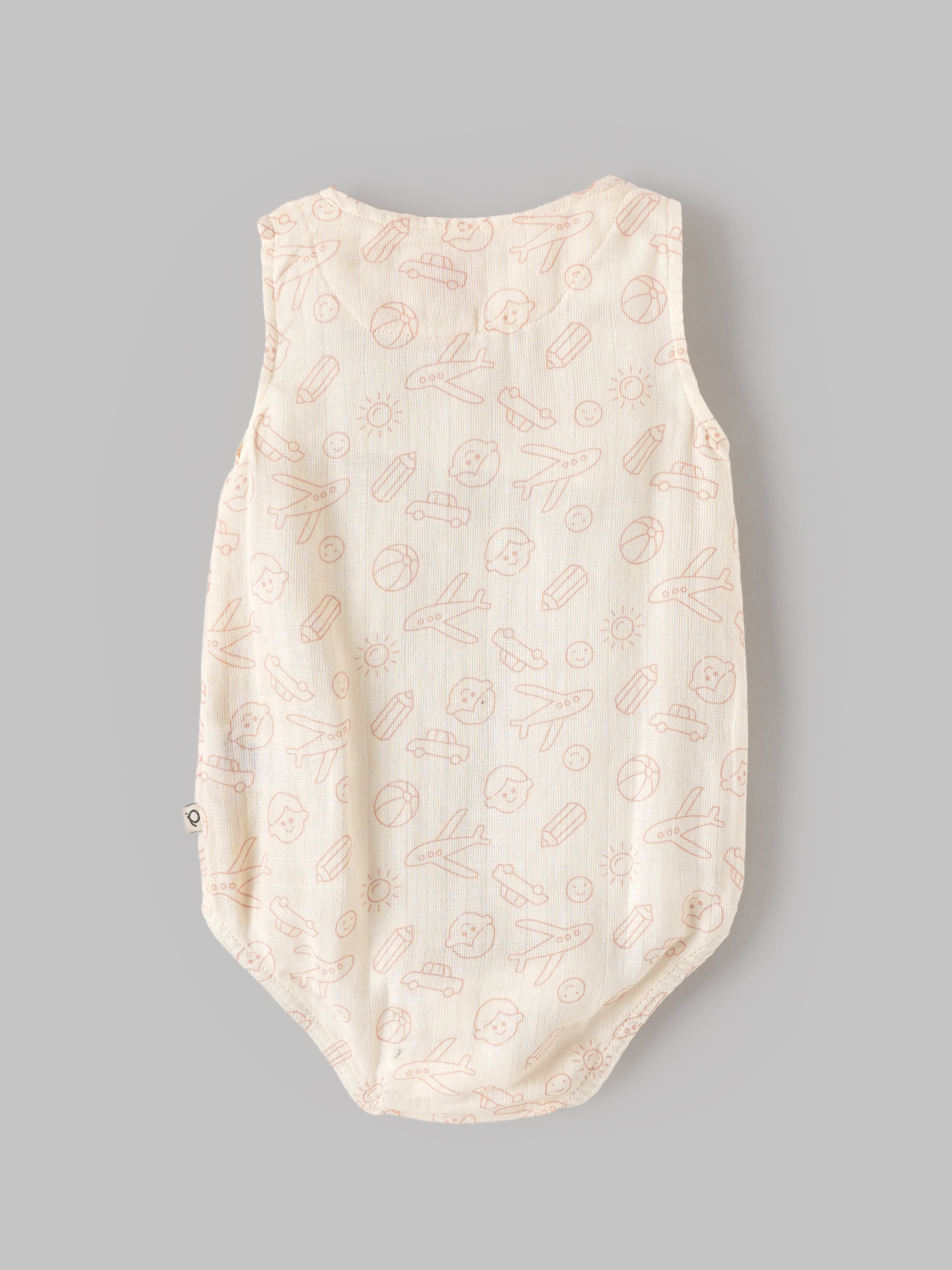 Popees Baby Unisex Sleeveless Printed Muslin Romper | Soft Cotton Snap Button Bodysuit |0–9 Months