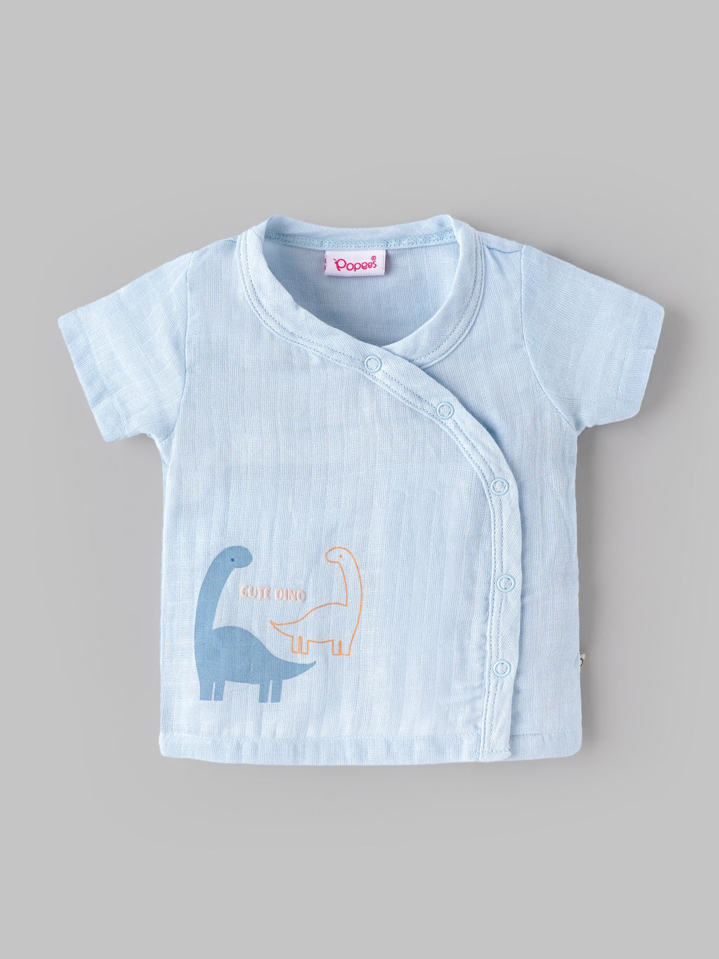 Popees Baby Unisex Soft & Stylish Short Sleeve Front Open Jhabla | Cute Dino Printed Cotton Baby Top | Tiny Baby – 6 Months