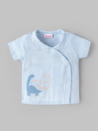 Popees Baby Unisex Soft & Stylish Short Sleeve Front Open Jhabla | Cute Dino Printed Cotton Baby Top | Tiny Baby – 6 Months
