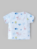 Popees Baby Unisex Printed Short Sleeve Front Open Shirt | Soft & Comfortable Dinosaur Print Casual Shirt | Light Blue |0-6 Months