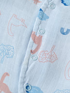 Popees Baby Unisex Printed Short Sleeve Front Open Shirt | Soft & Comfortable Dinosaur Print Casual Shirt | Light Blue |0-6 Months